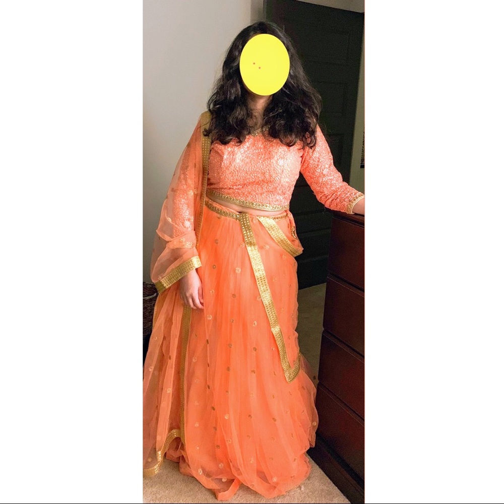 Beautiful peach lehenga Indian wedding prom dress